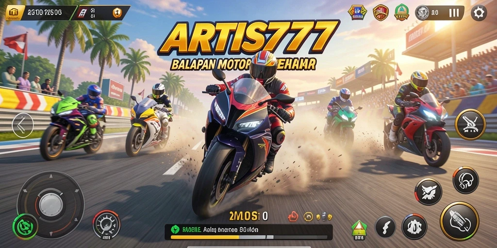 Screenshot menampilkan balapan motor yang seru dan kompetitif.