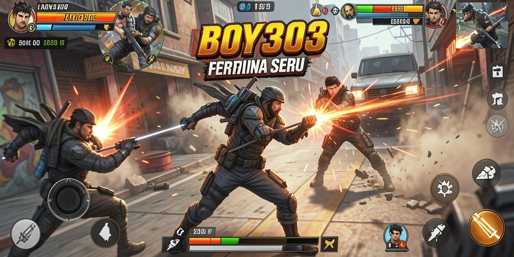 Screenshot gameplay BOY303 yang menampilkan pertarungan intens.