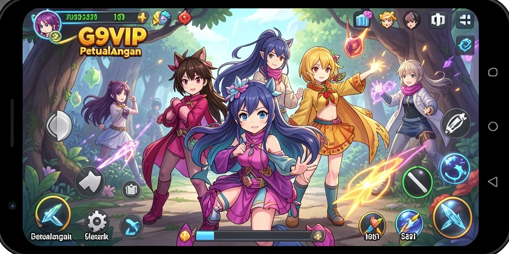 Screenshot G9VIP menampilkan aksi seru karakter Anime dalam pertarungan.