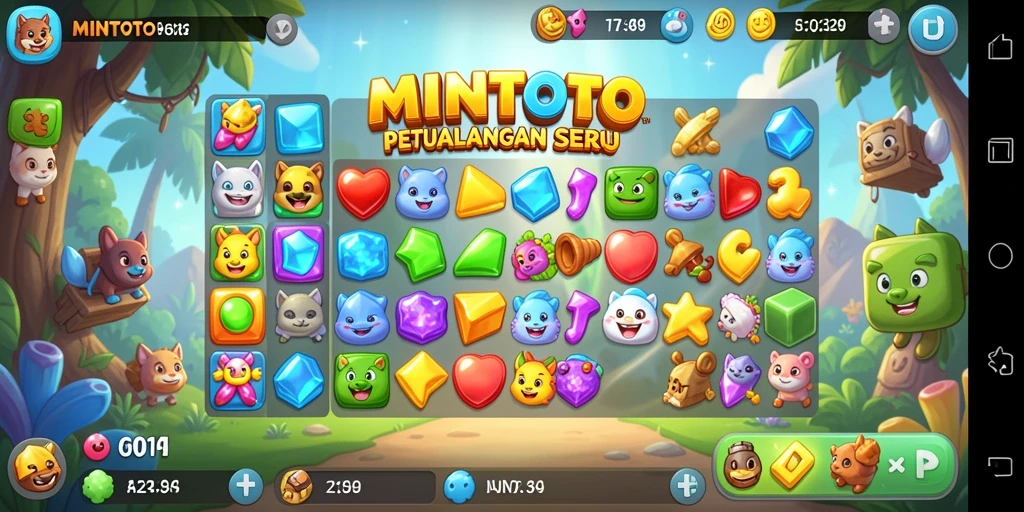 Screenshot utama MINTOTO menampilkan gameplay Match-3 yang seru dan menantang.