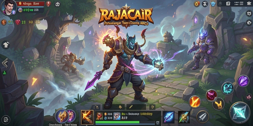 Screenshot gameplay ARPG RAJACAIR yang menampilkan pertarungan epic.