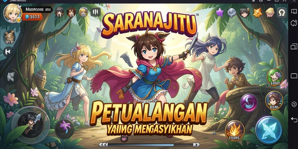 Tangkapan layar SARANAJITU menunjukkan pertarungan seru dengan karakter anime.