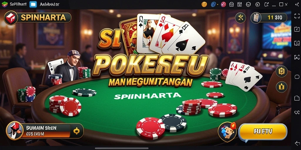 Screenshot SPINHARTA menampilkan suasana permainan poker yang menggembirakan.